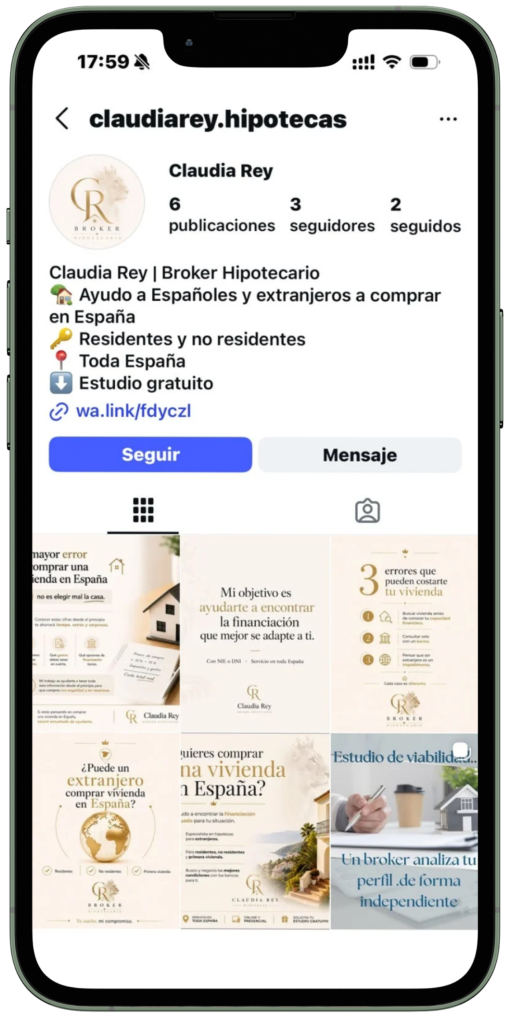 mockup instagram claudia rey hipotecas